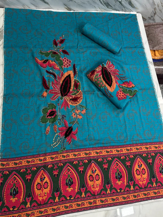 Premium Winter Khaddar 3-Piece Suit with Velvet Embroidery