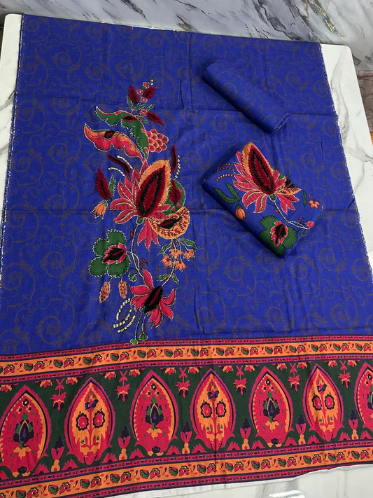 Premium Winter Khaddar 3-Piece Suit with Velvet Embroidery