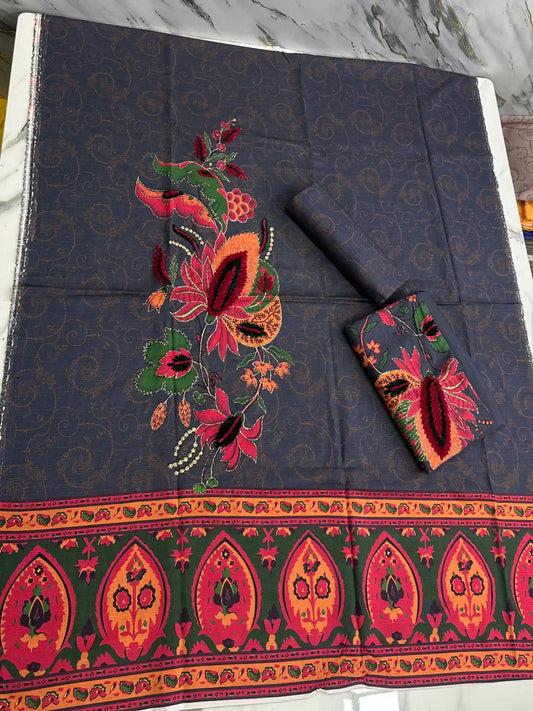 Premium Winter Khaddar 3-Piece Suit with Velvet Embroidery