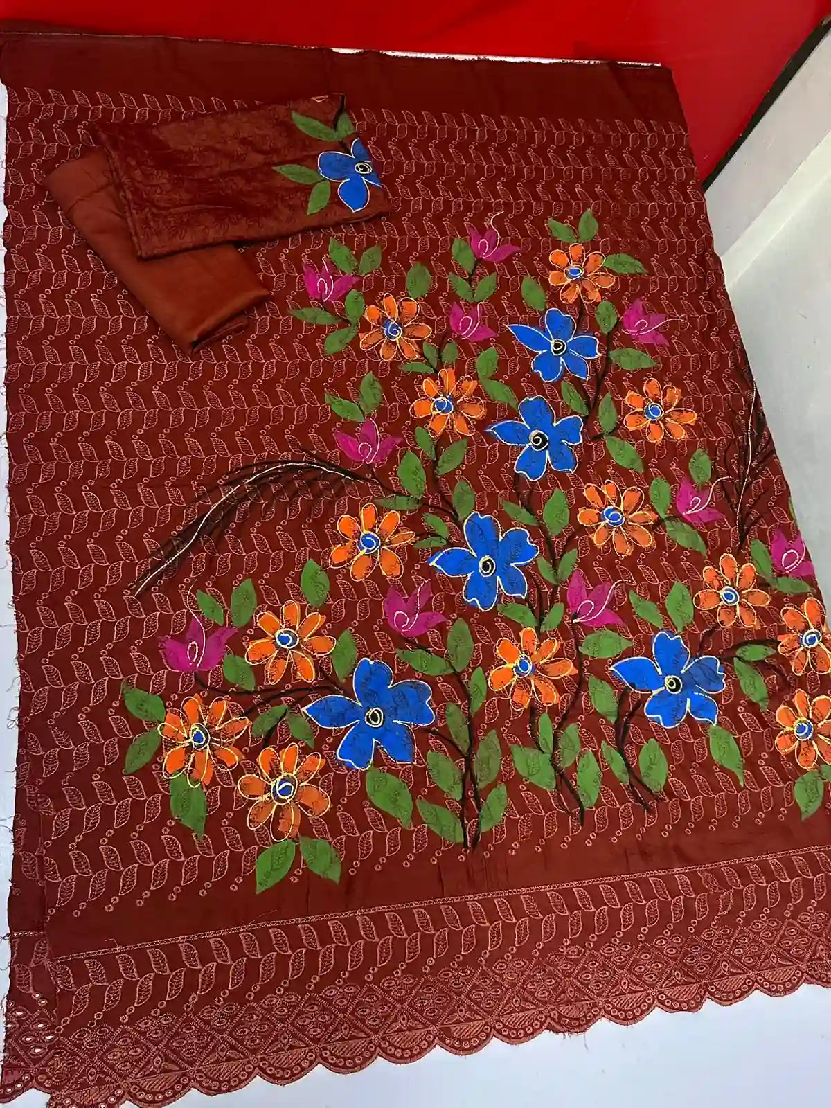 VISCOS LINEN 2PC BEAUTIFUL CHKAN KARI HANDPAINTED