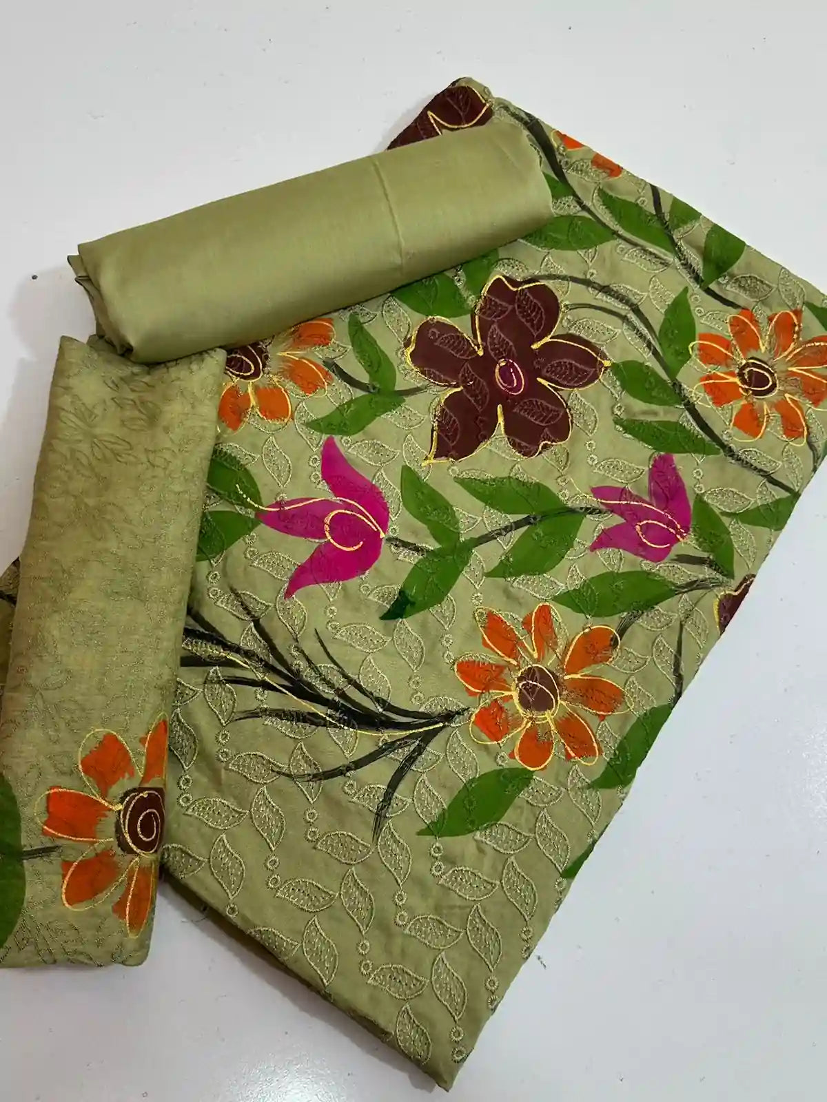 VISCOS LINEN 2PC BEAUTIFULL CHIKAN KAARI HANDPAINTED