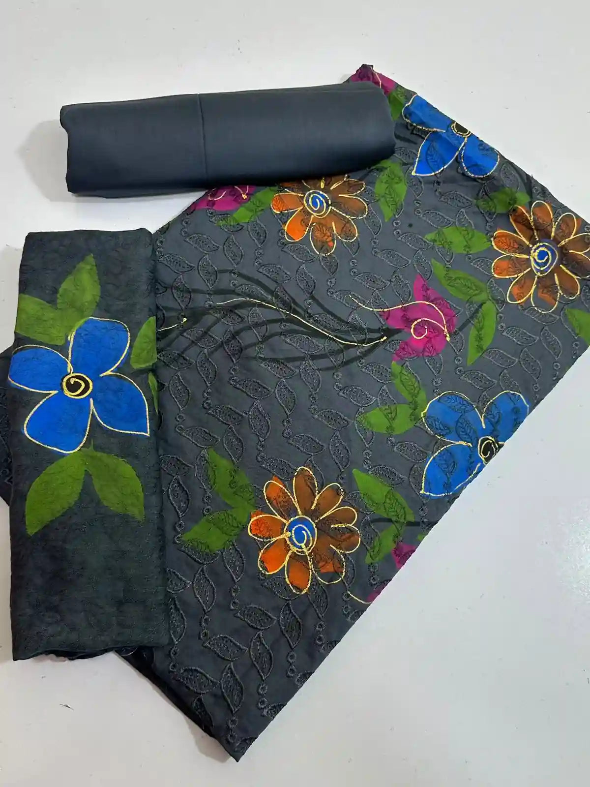 VISCOS LINEN 2PC BEAUTIFULL CHIKAN KAARI HANDPAINTED