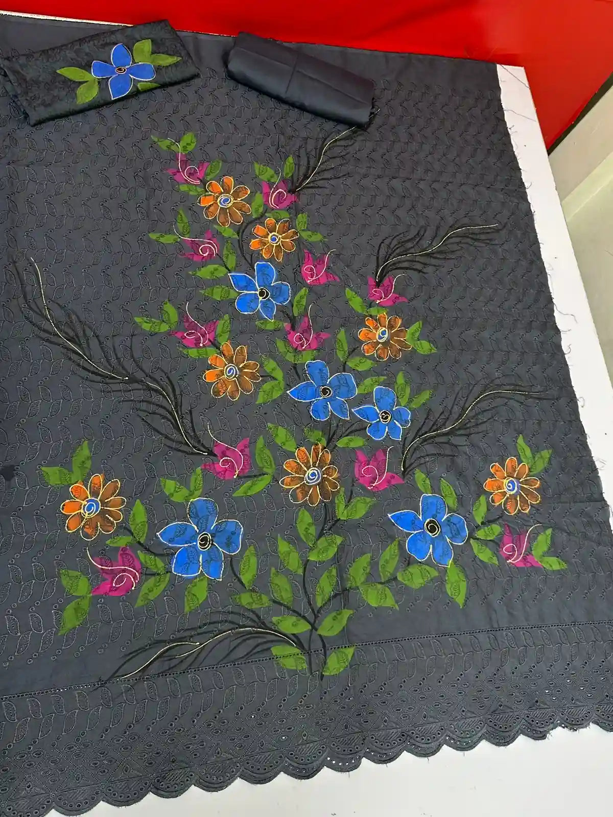 VISCOS LINEN 2PC BEAUTIFULL CHIKAN KAARI HANDPAINTED