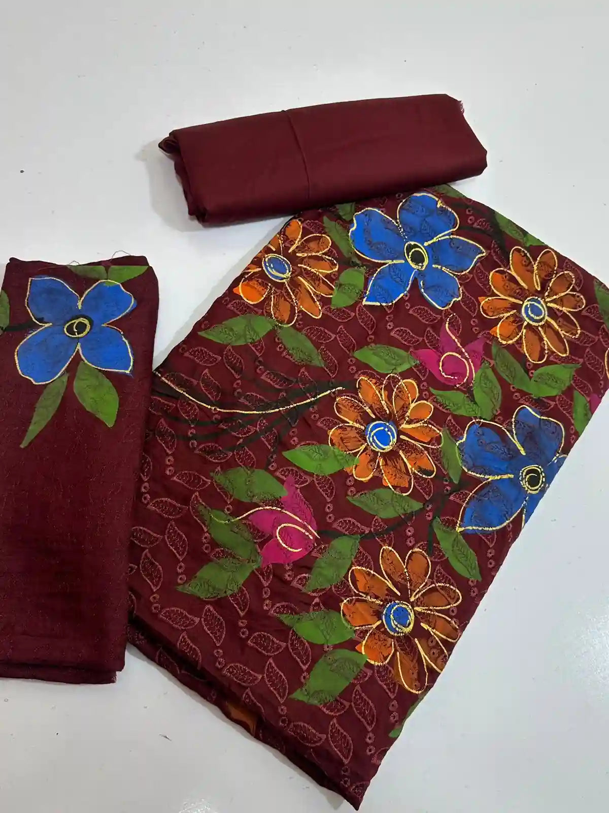 VISCOS LINEN 2PC BEAUTIFUL CHKAN KARI HANDPAINTED