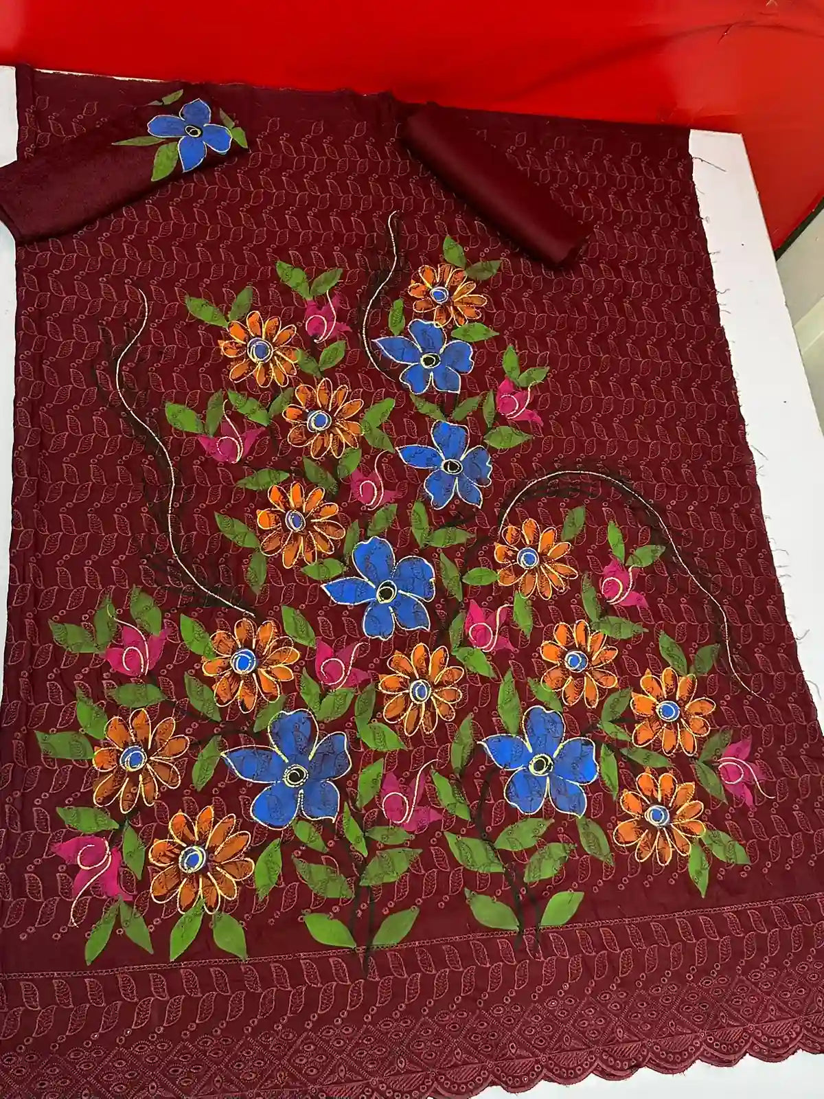 VISCOS LINEN 2PC BEAUTIFUL CHKAN KARI HANDPAINTED