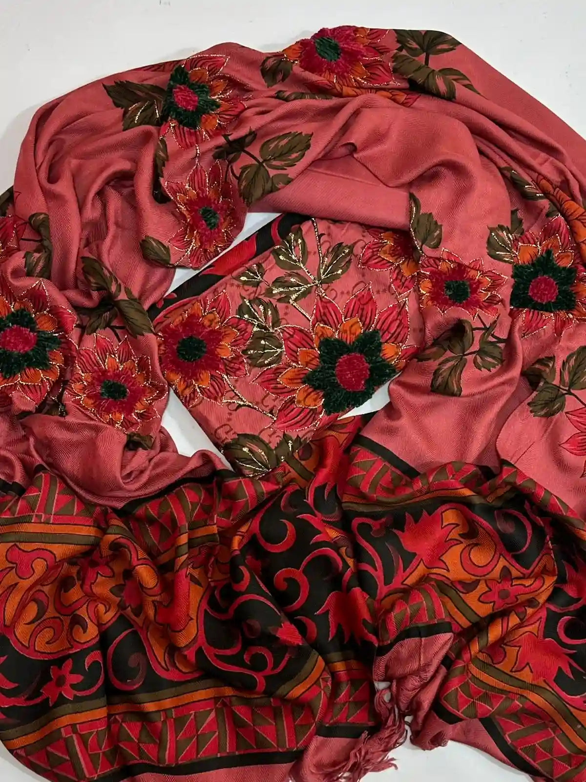 3PC PURE MARINA WOOL SHAWL HEAVY VELVET ZARRI WORK