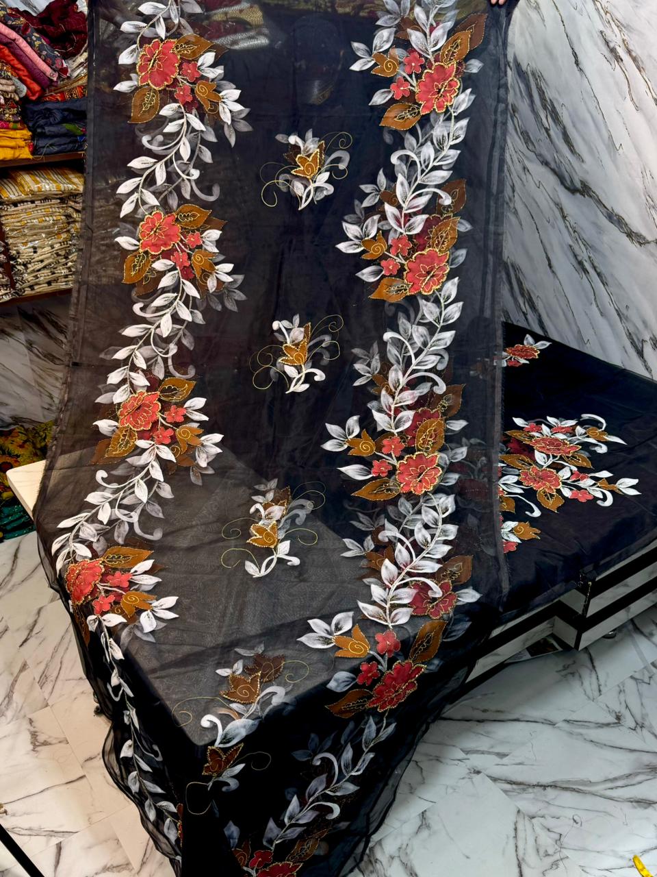 4PC BLACK ORGANZA HEAVY HAND PAINT FULLY GOTTA WORK