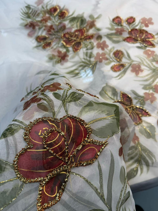 4PC WHITE ORGANZA HEAVY HAND PAINT FULLY GOTTA WORK