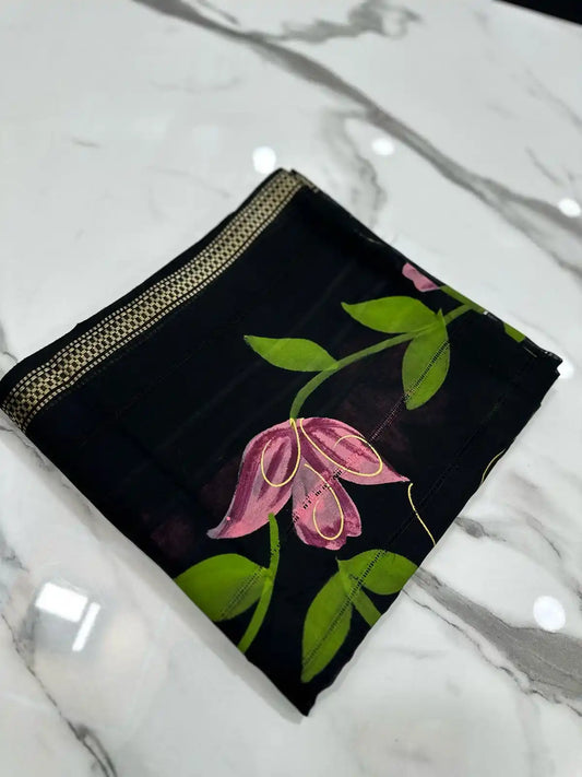 PURE LAWN SOFT HANDPAINTED DUPATTA TARKASHI WORK PREMIUM QUALITY