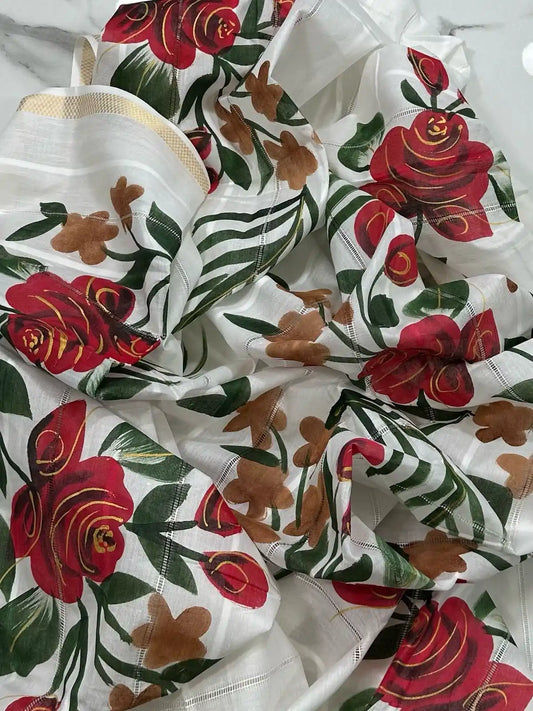 PURE LAWN SOFT HANDPAINTED DUPATTA TARKASHI WORK PREMIUM QUALITY.