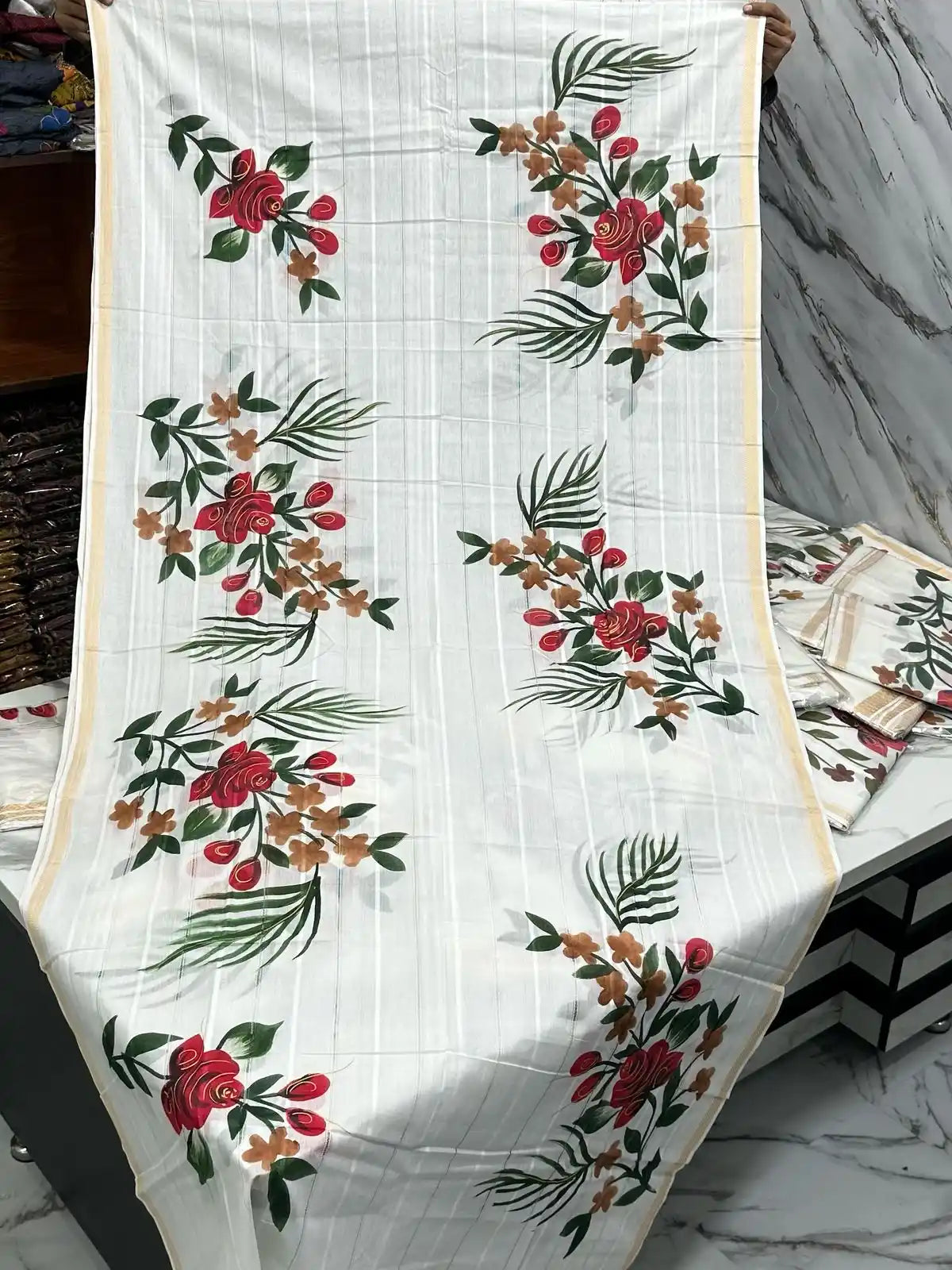 PURE LAWN SOFT HANDPAINTED DUPATTA TARKASHI WORK PREMIUM QUALITY.