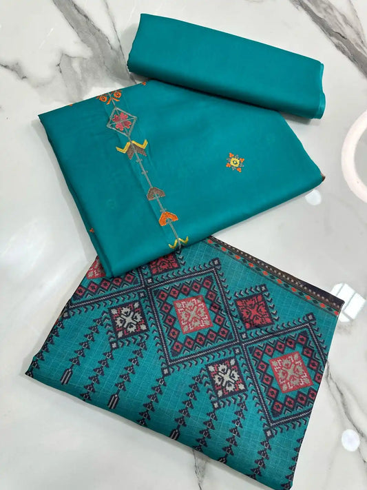 3PC PREMIUM LAWN WITH EMBROIDERED SHIRT & LUXURY VEIL DUPATTA