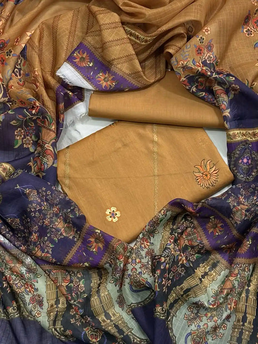 3PC PREMIUM LAWN WITH EMBROIDERED SHIRT & LUXURY VEIL DUPATTA