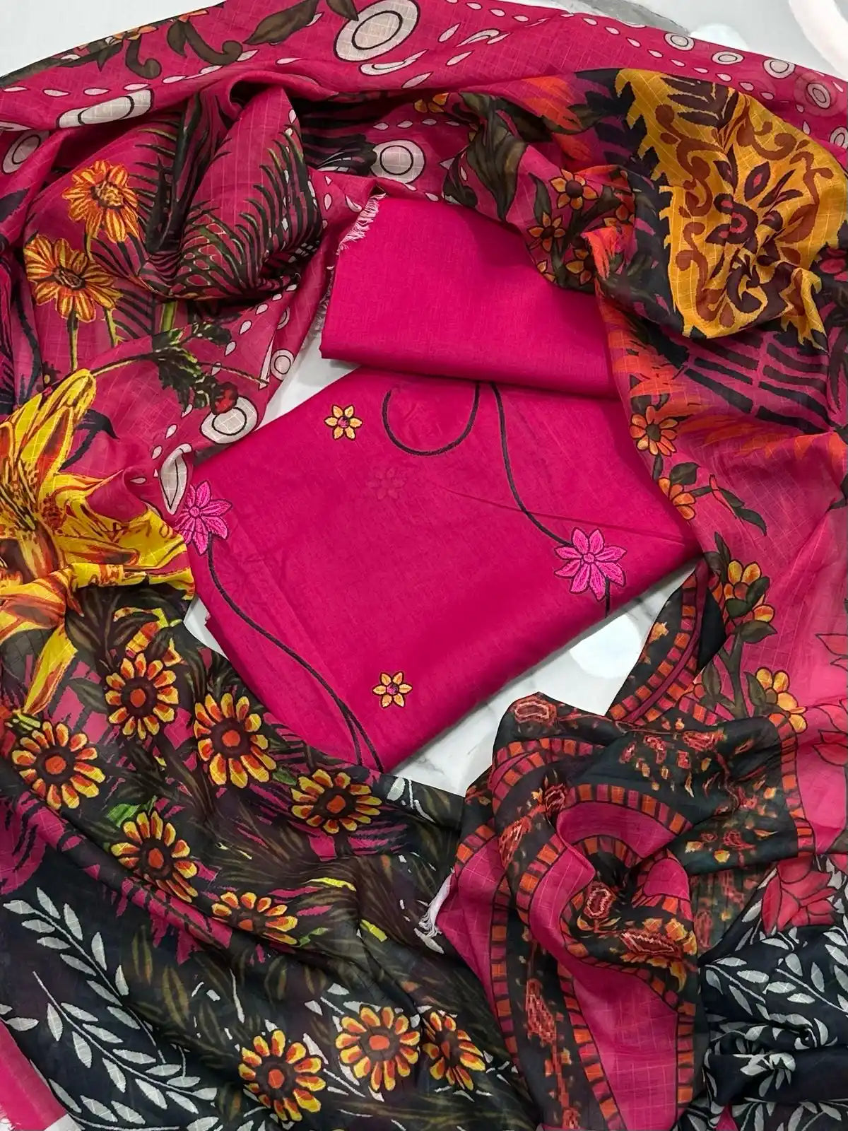3PC PREMIUM LAWN WITH EMBROIDERED SHIRT & LUXURY VEIL DUPATTA