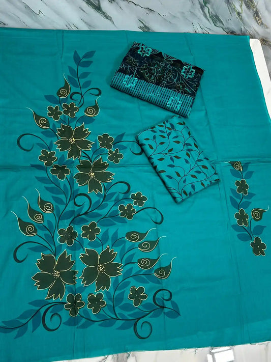 HAND-PAINTED LAWN 3-PIECE SUIT WITH EMBROIDERED CHIFFON DUPATTA & PRINTED TROUSER