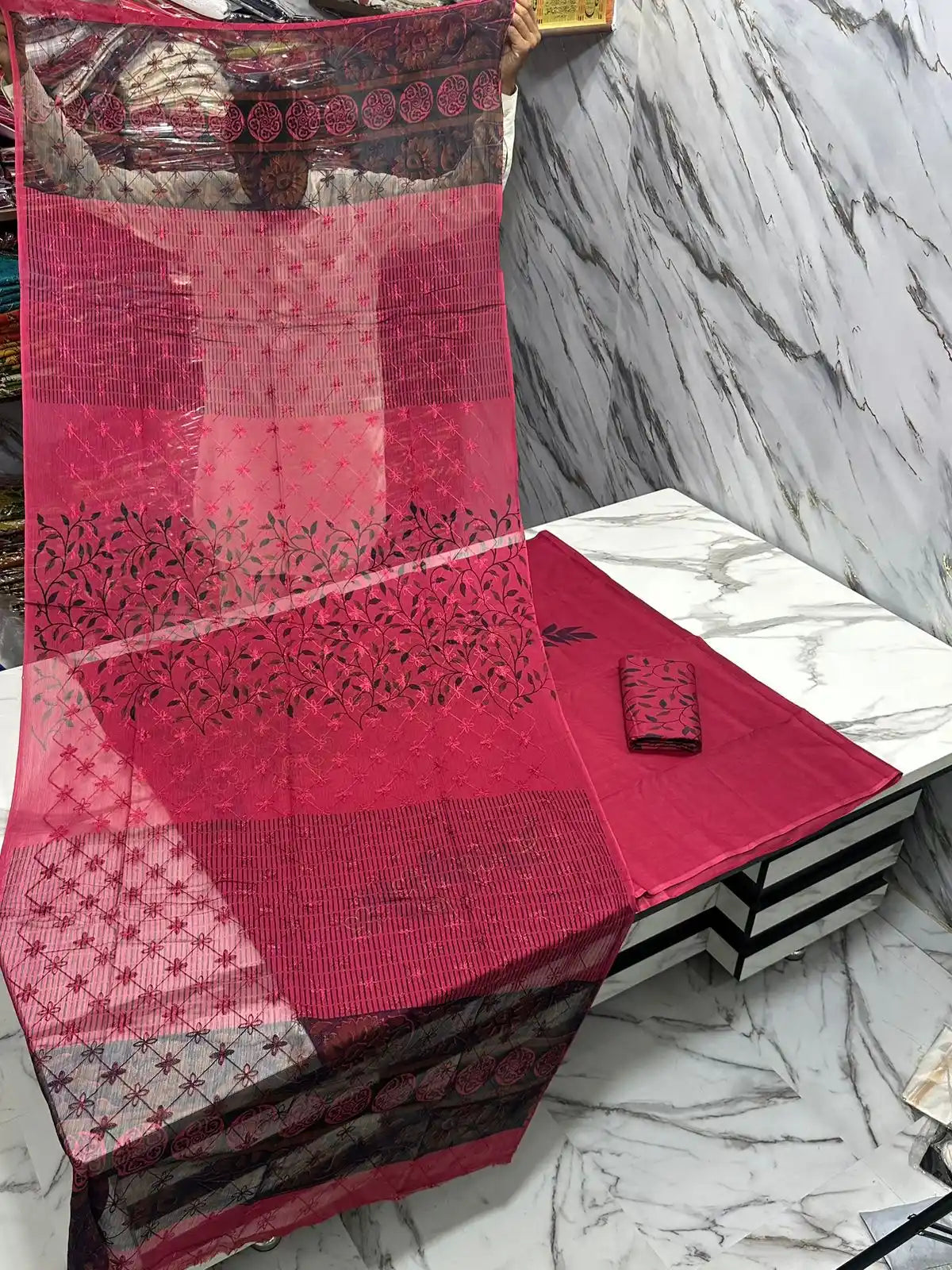 HAND-PAINTED LAWN 3-PIECE SUIT WITH EMBROIDERED CHIFFON DUPATTA & PRINTED TROUSER