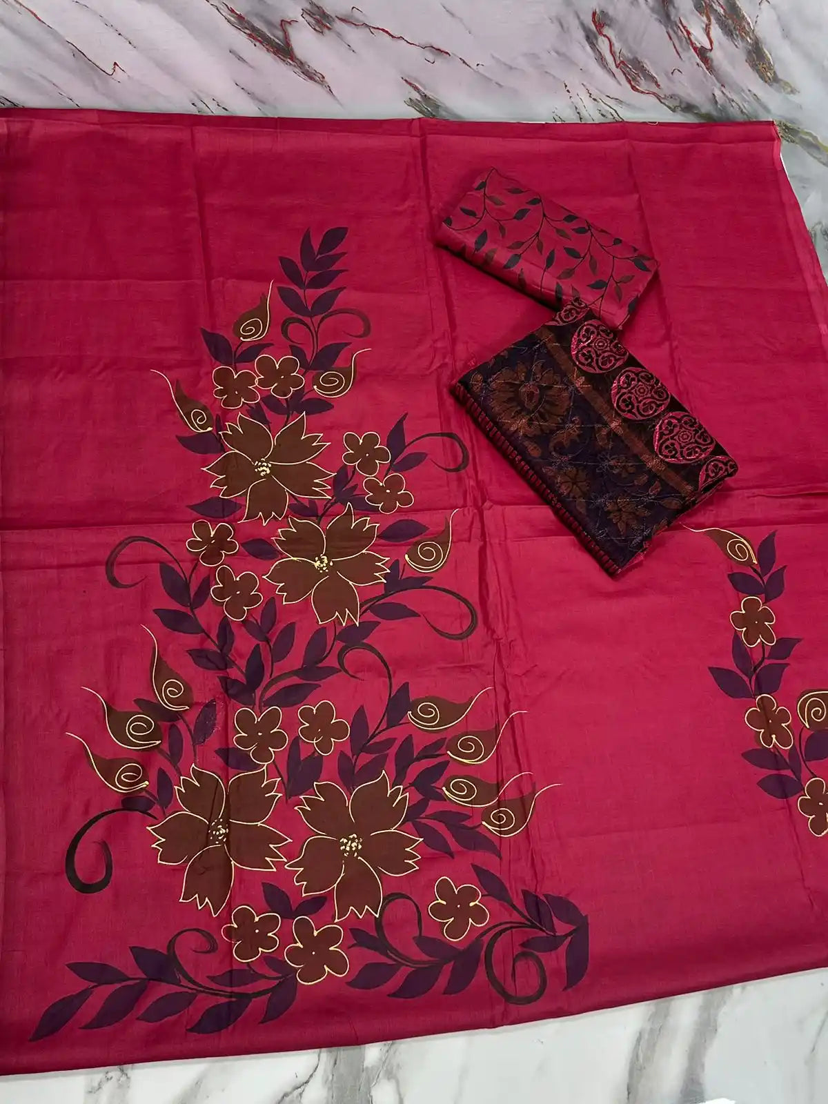 HAND-PAINTED LAWN 3-PIECE SUIT WITH EMBROIDERED CHIFFON DUPATTA & PRINTED TROUSER