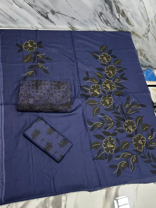 HAND-PAINTED LAWN 3-PIECE SUIT WITH EMBROIDERED CHIFFON DUPATTA & PRINTED TROUSER (Copy)