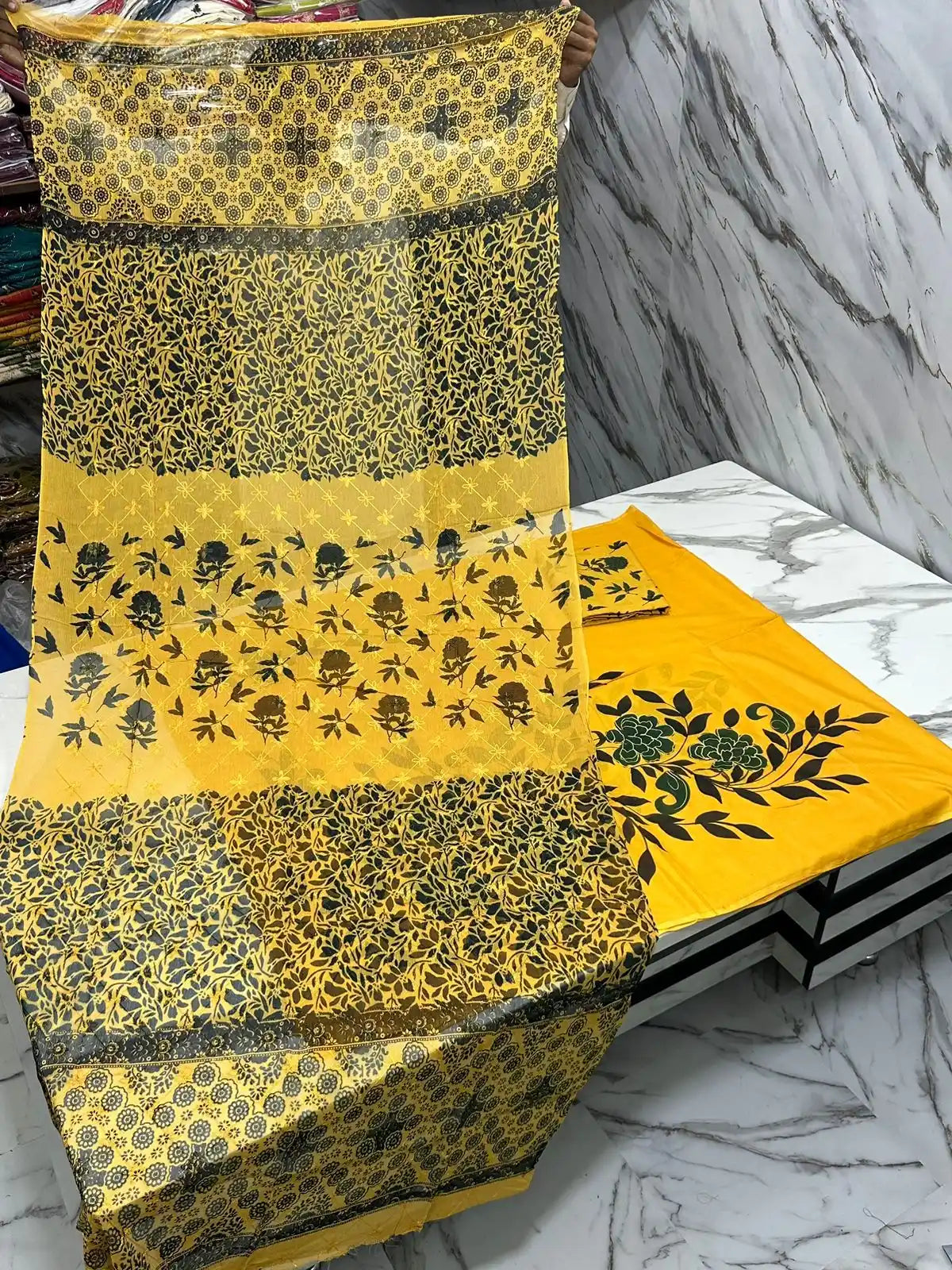 HAND-PAINTED LAWN 3-PIECE SUIT WITH EMBROIDERED CHIFFON DUPATTA & PRINTED TROUSER