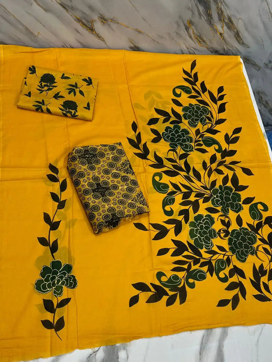 HAND-PAINTED LAWN 3-PIECE SUIT WITH EMBROIDERED CHIFFON DUPATTA & PRINTED TROUSER