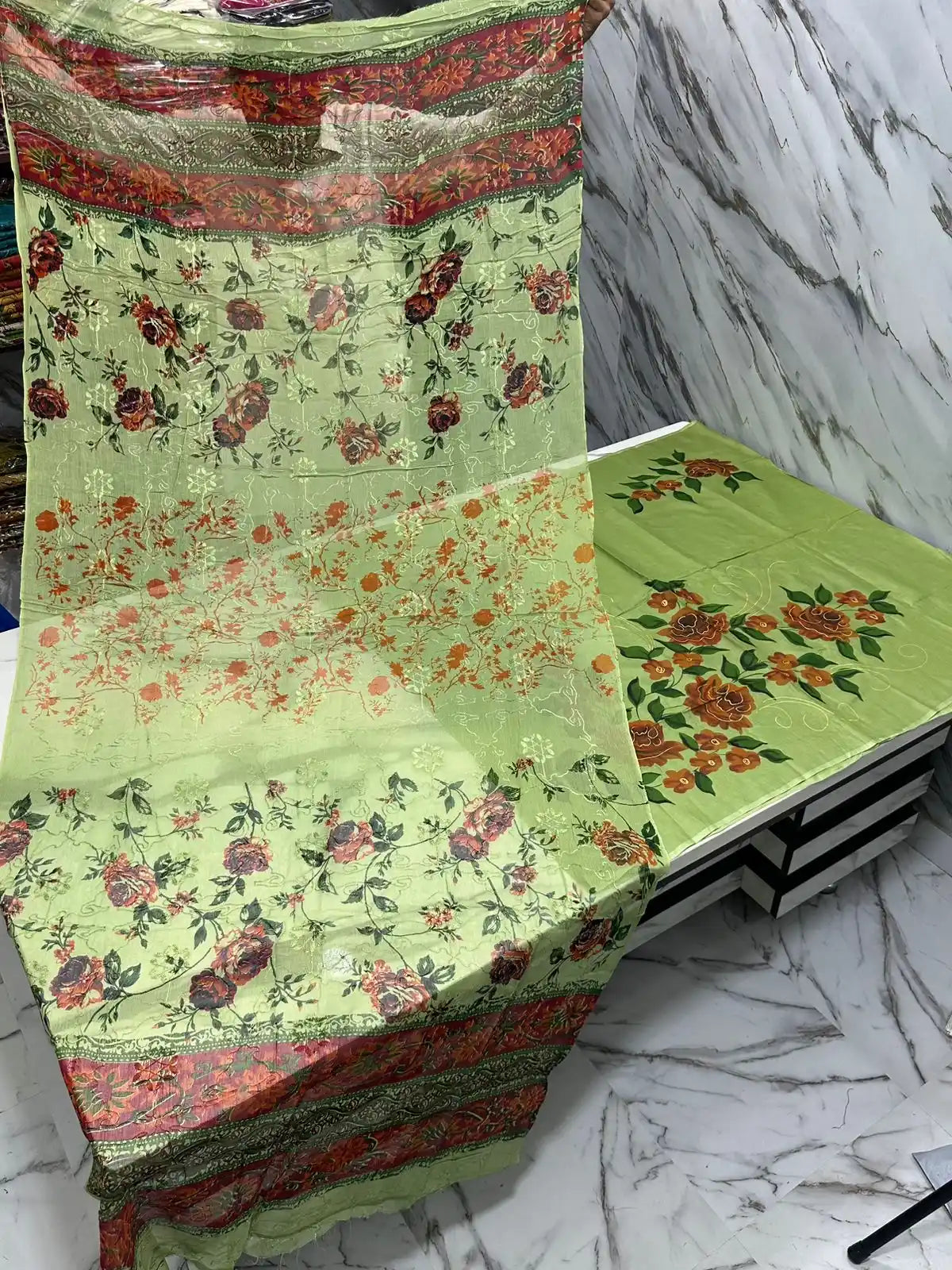 HAND-PAINTED LAWN 3-PIECE SUIT WITH EMBROIDERED CHIFFON DUPATTA & PRINTED TROUSER