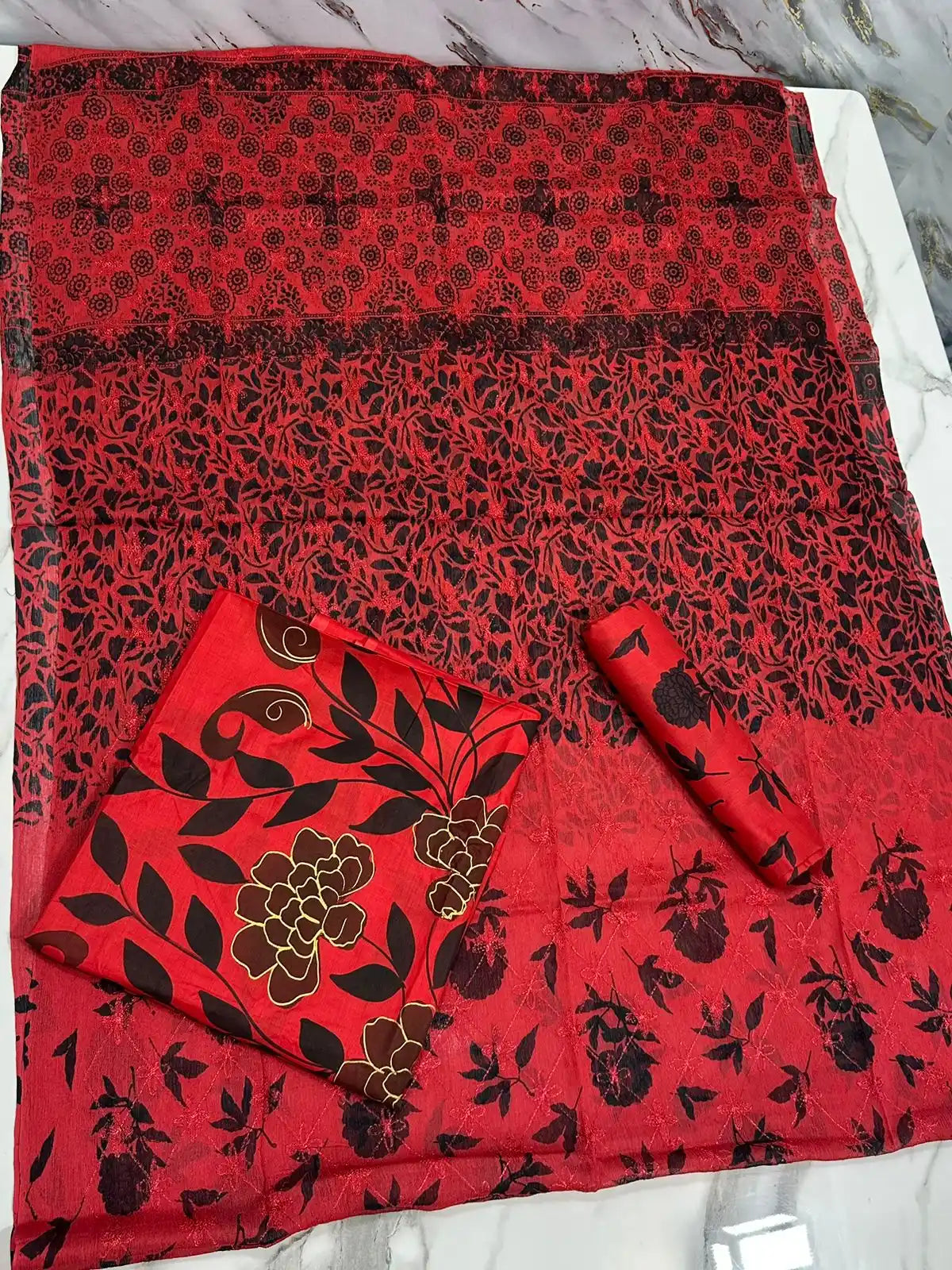 HAND-PAINTED LAWN 3-PIECE SUIT WITH EMBROIDERED CHIFFON DUPATTA & PRINTED TROUSER