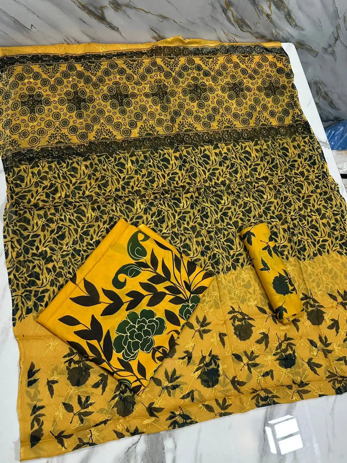 HAND-PAINTED LAWN 3-PIECE SUIT WITH EMBROIDERED CHIFFON DUPATTA & PRINTED TROUSER