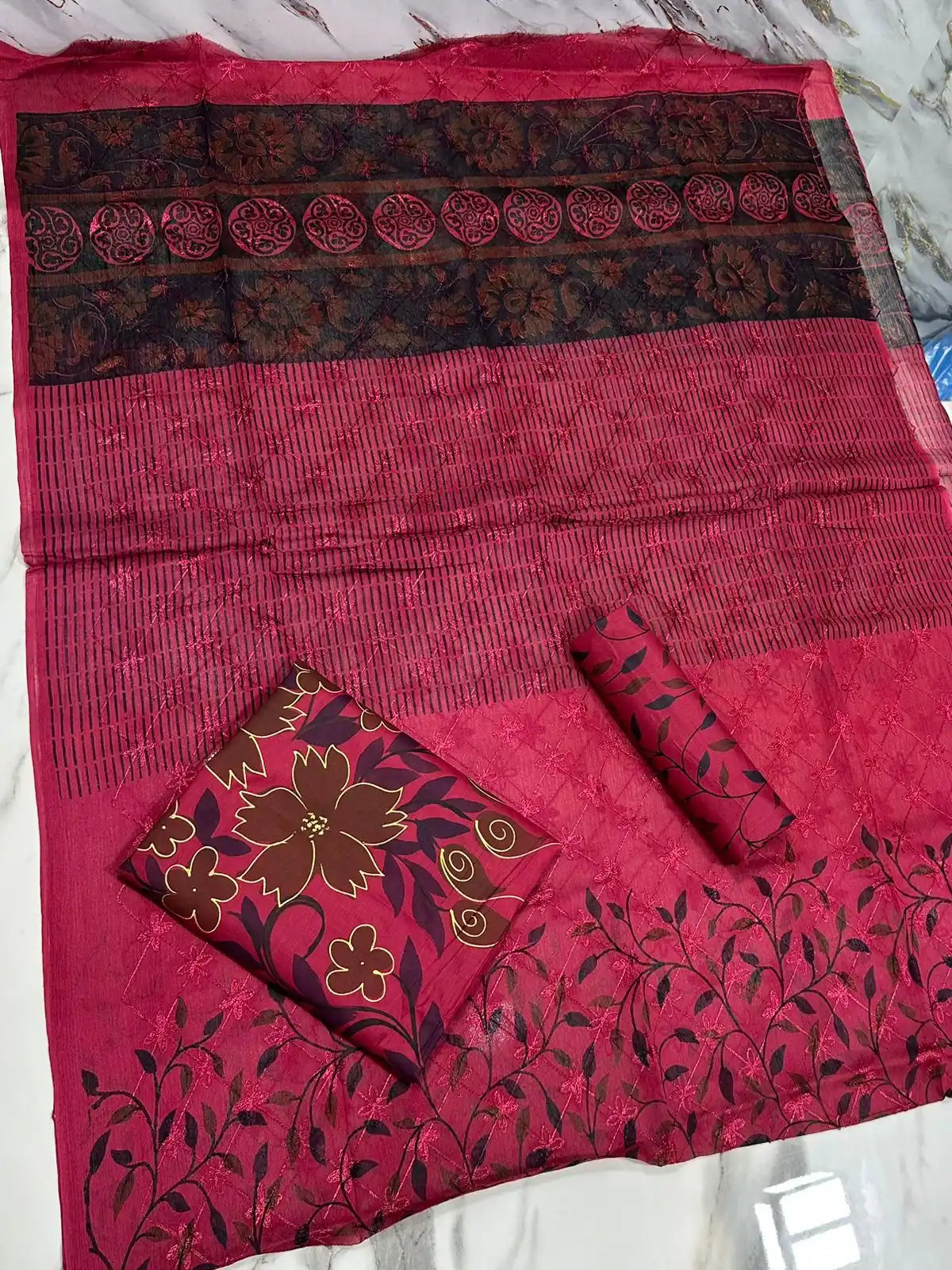 HAND-PAINTED LAWN 3-PIECE SUIT WITH EMBROIDERED CHIFFON DUPATTA & PRINTED TROUSER