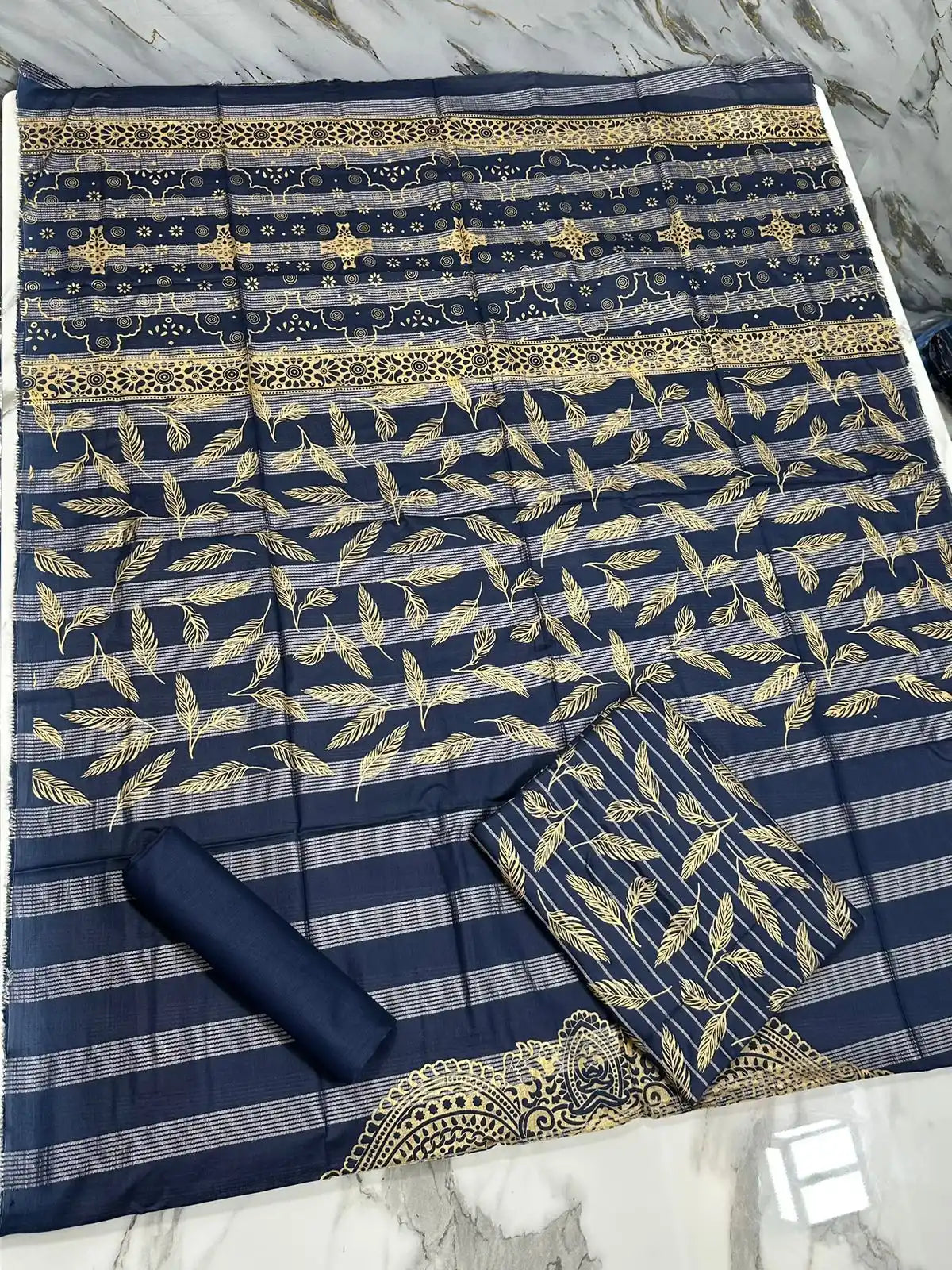 PURE LAWN 3-PIECE GOLD PRINTED SUIT – ELEGANT, SOFT & WASHABLE