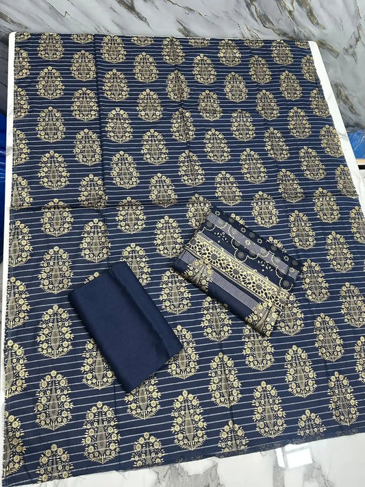 PURE LAWN 3-PIECE GOLD PRINTED SUIT – ELEGANT, SOFT & WASHABLE
