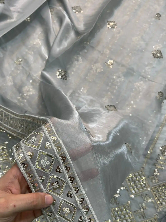 4PC SHEESHA SILK FANCY SUIT HEAVY EMBROIDERY WORK