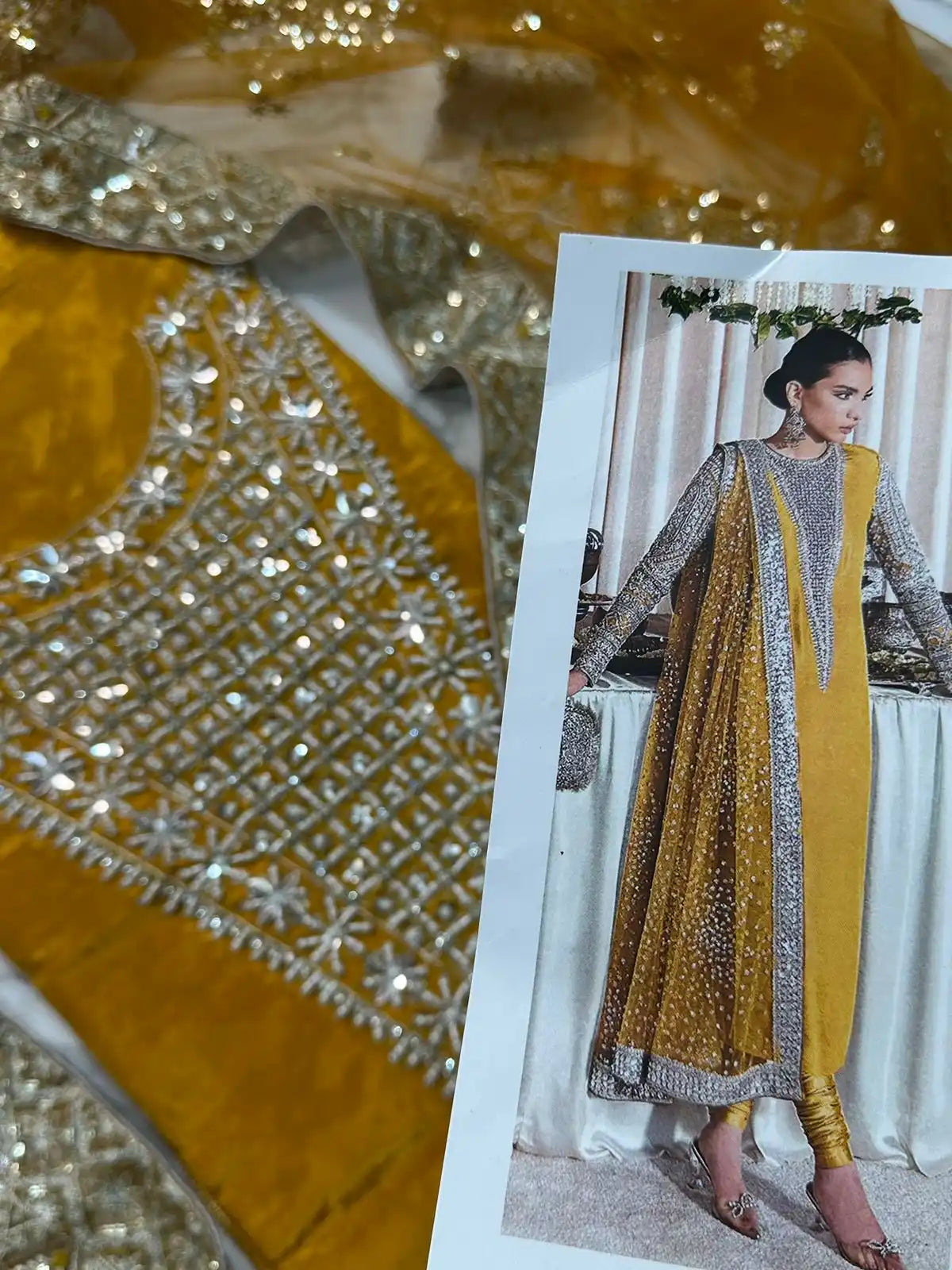 4PC MUSTARD RAW SILK FANCY SUIT FULLY EMBROIDERED WORK