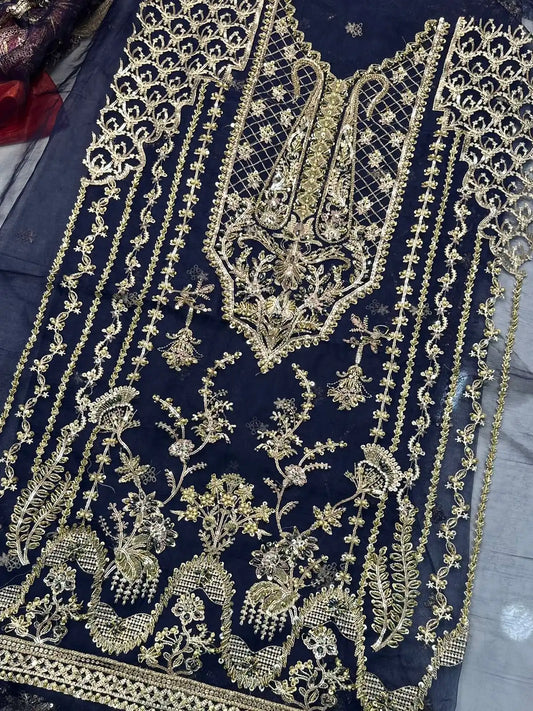 4PC BLUE FANCY HEAVY EMBROIDERY WORK