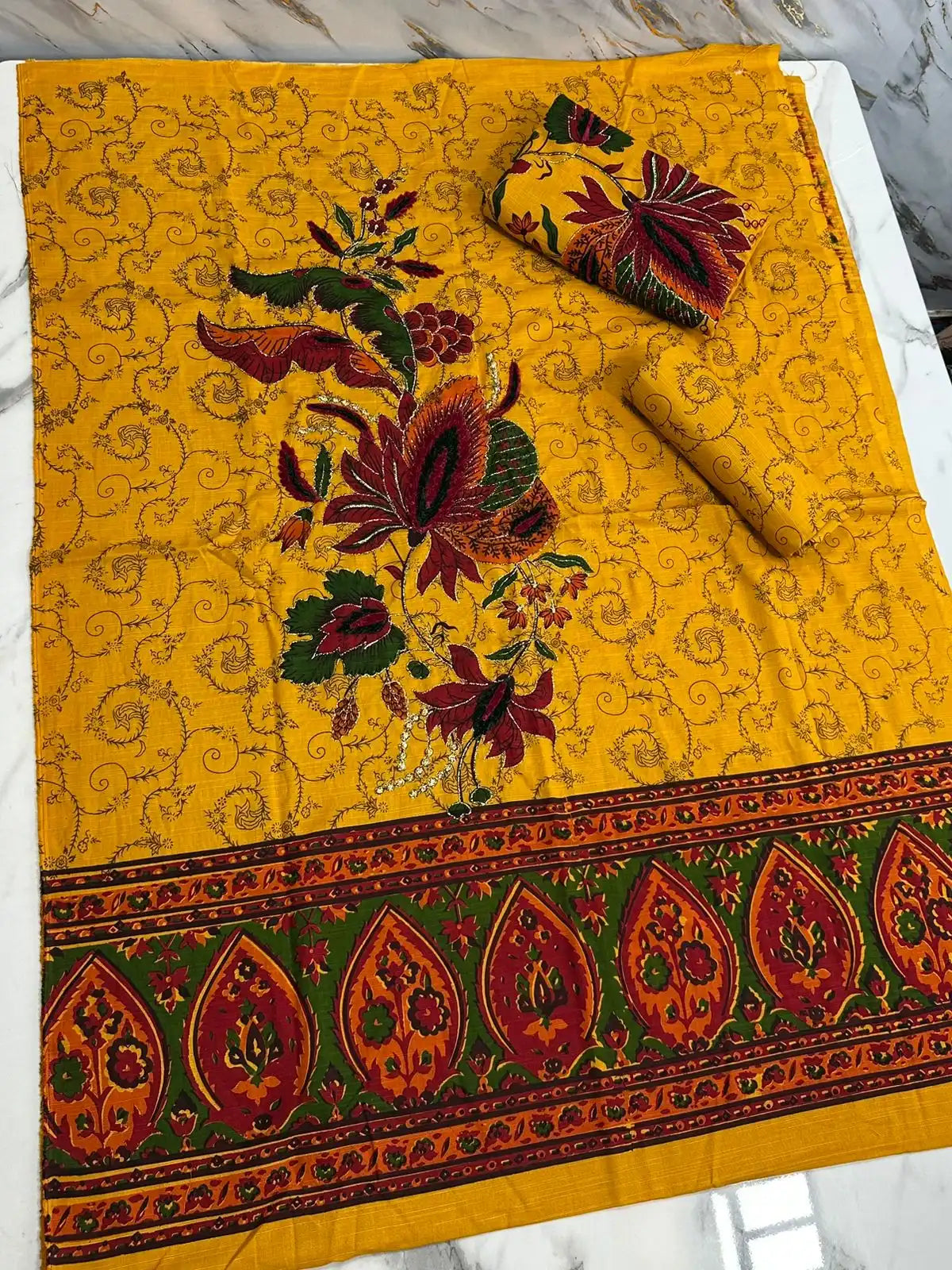 Premium Winter Khaddar 3-Piece Suit with Velvet Embroidery