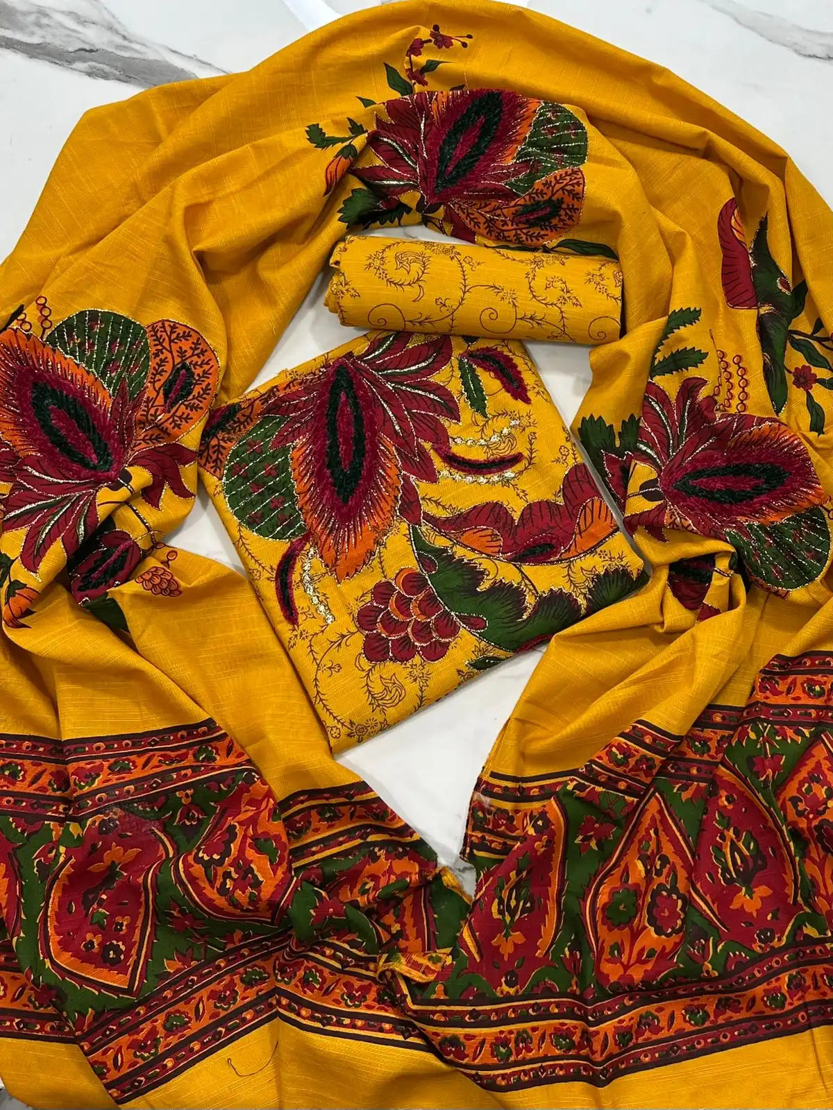 Premium Winter Khaddar 3-Piece Suit with Velvet Embroidery