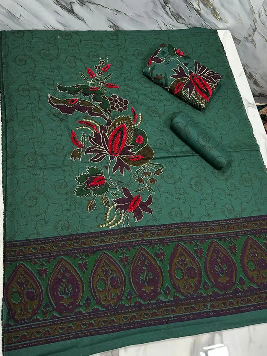 Premium Winter Khaddar 3-Piece Suit with Velvet Embroidery