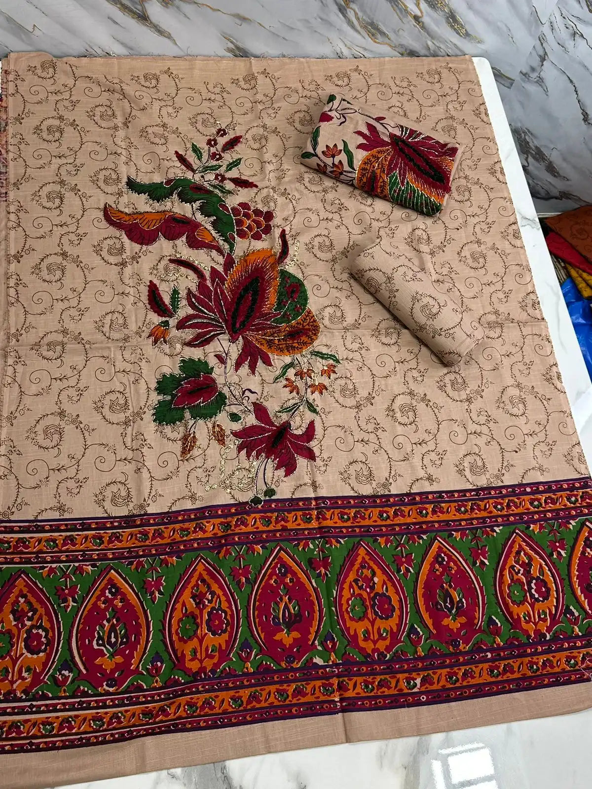 Premium Winter Khaddar 3-Piece Suit with Velvet Embroidery