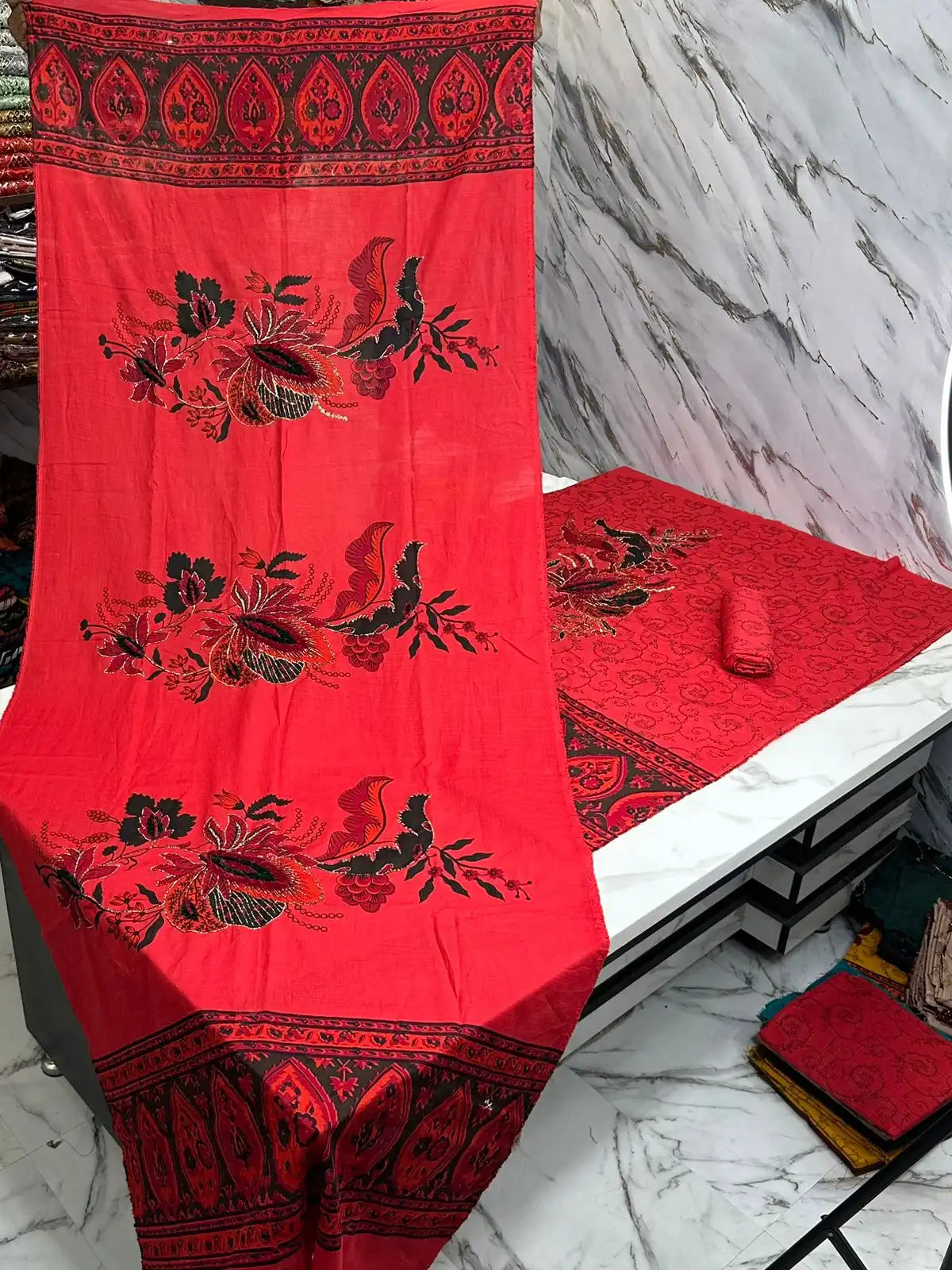 Premium Winter Khaddar 3-Piece Suit with Velvet Embroidery
