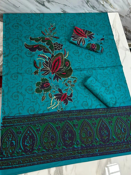 Premium Winter Khaddar 3-Piece Suit with Velvet Embroidery