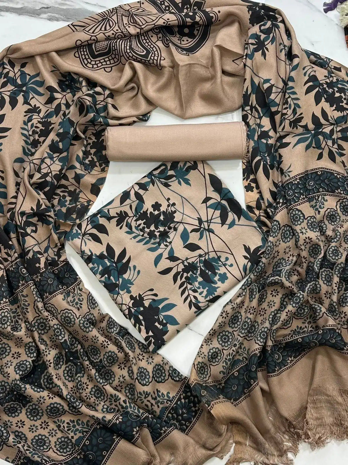 PURE MARINA PRINTED WOOL SHAWL 3PC
