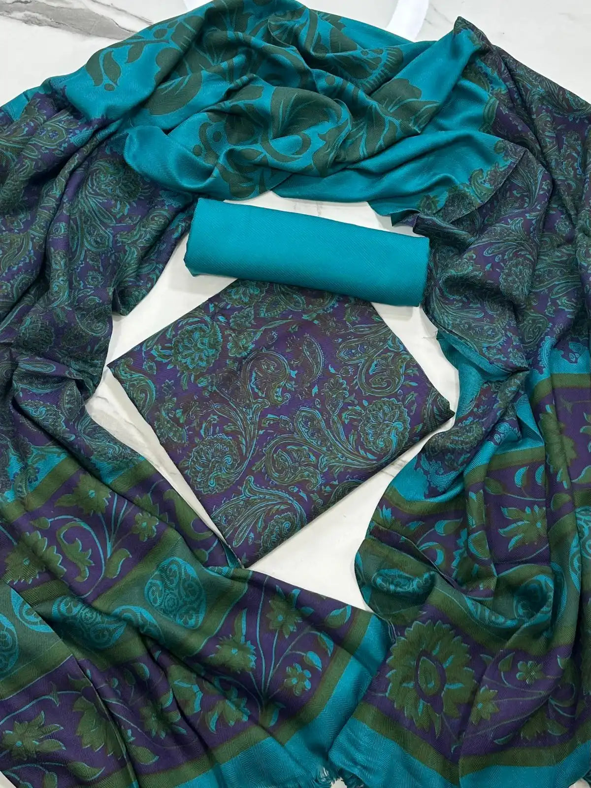 PURE MARINA PRINTED WOOL SHAWL 3PC