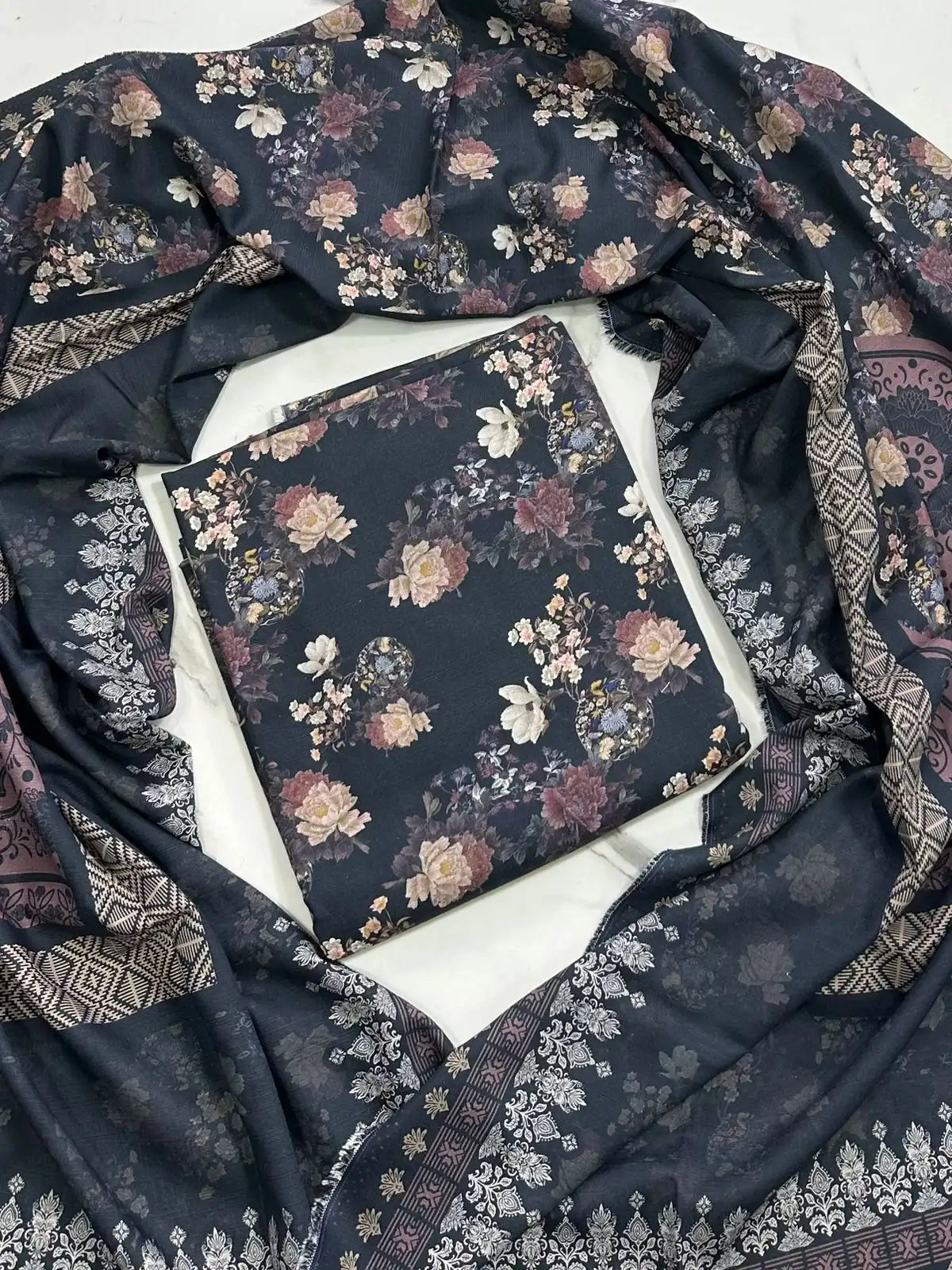 Premium Winter Khaddar 3-Piece Suit with All-Over Digital Print