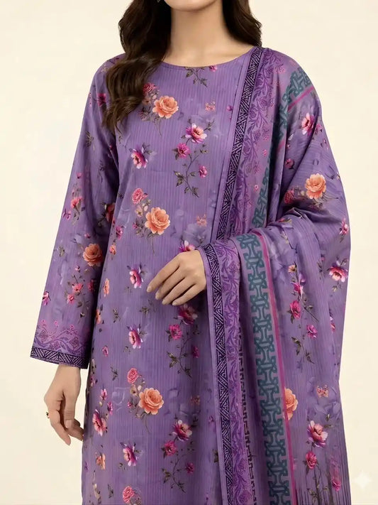 PURE LAWN 3-PIECE ALL OVER PRINTED SUIT – ELEGANT, SOFT & WASHABLE.