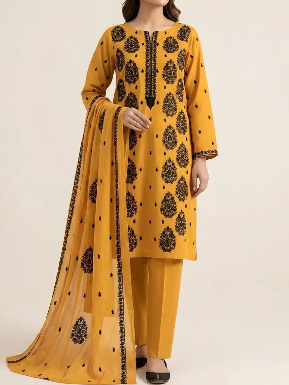 3PC PURE LAWN HEAVY EMBROIDERED