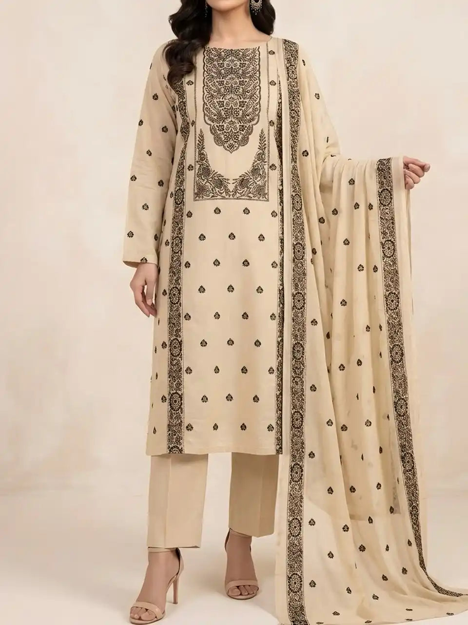 3PC PURE LAWN HEAVY EMBROIDERED