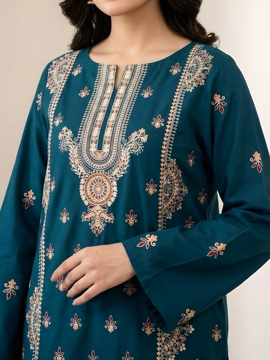 3PC PURE DHANNAK ELEGANCEE EMBROIDERED