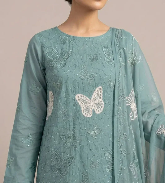 3PC PURE. LAWN .HEAVY EMBROIDERED..