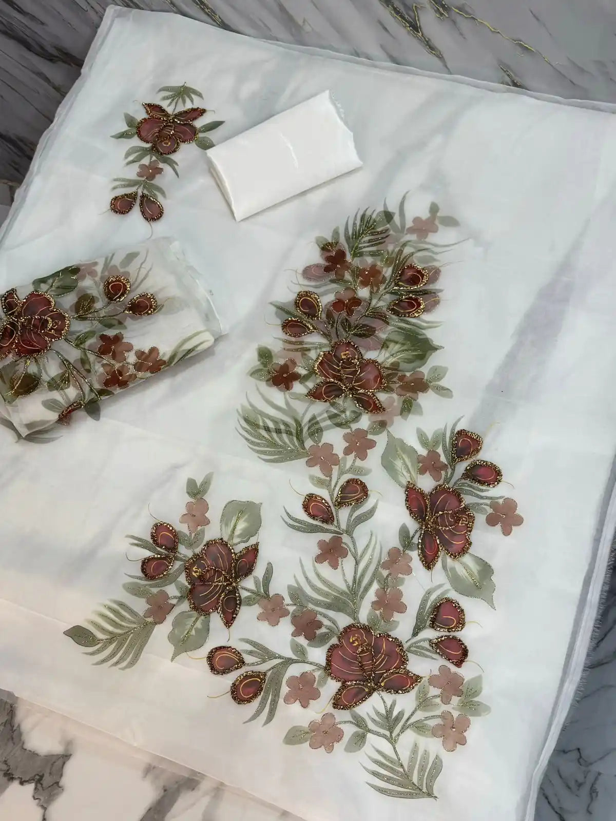 4PC WHITE ORGANZA HEAVY HAND PAINT FULLY GOTTA WORK