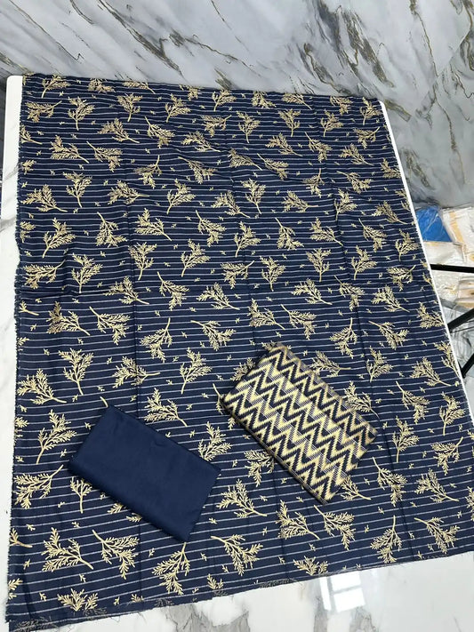 PURE LAWN 3-PIECE GOLD PRINTED SUIT – ELEGANT, SOFT & WASHABLE
