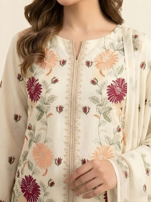 3PC PURE. LAWN .HEAVY EMBROIDERED..,